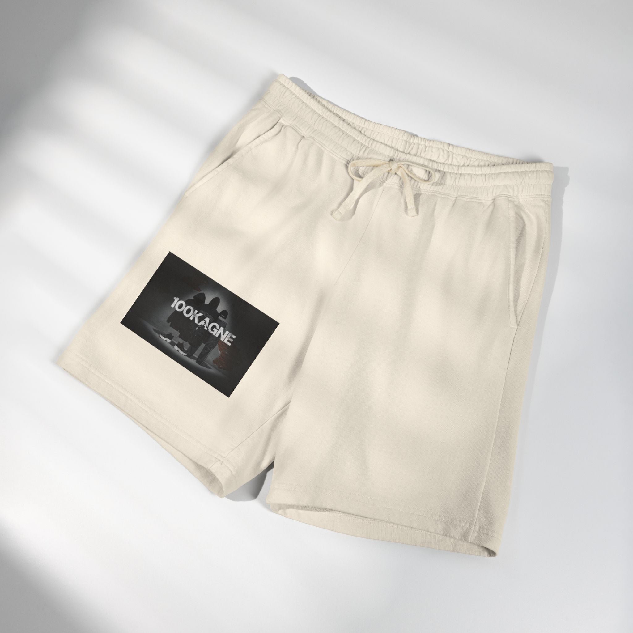 Lightweight Fleece Sweat Shorts with '100KAGNE' Patch — Garment-Dyed Casual Lounge Shorts