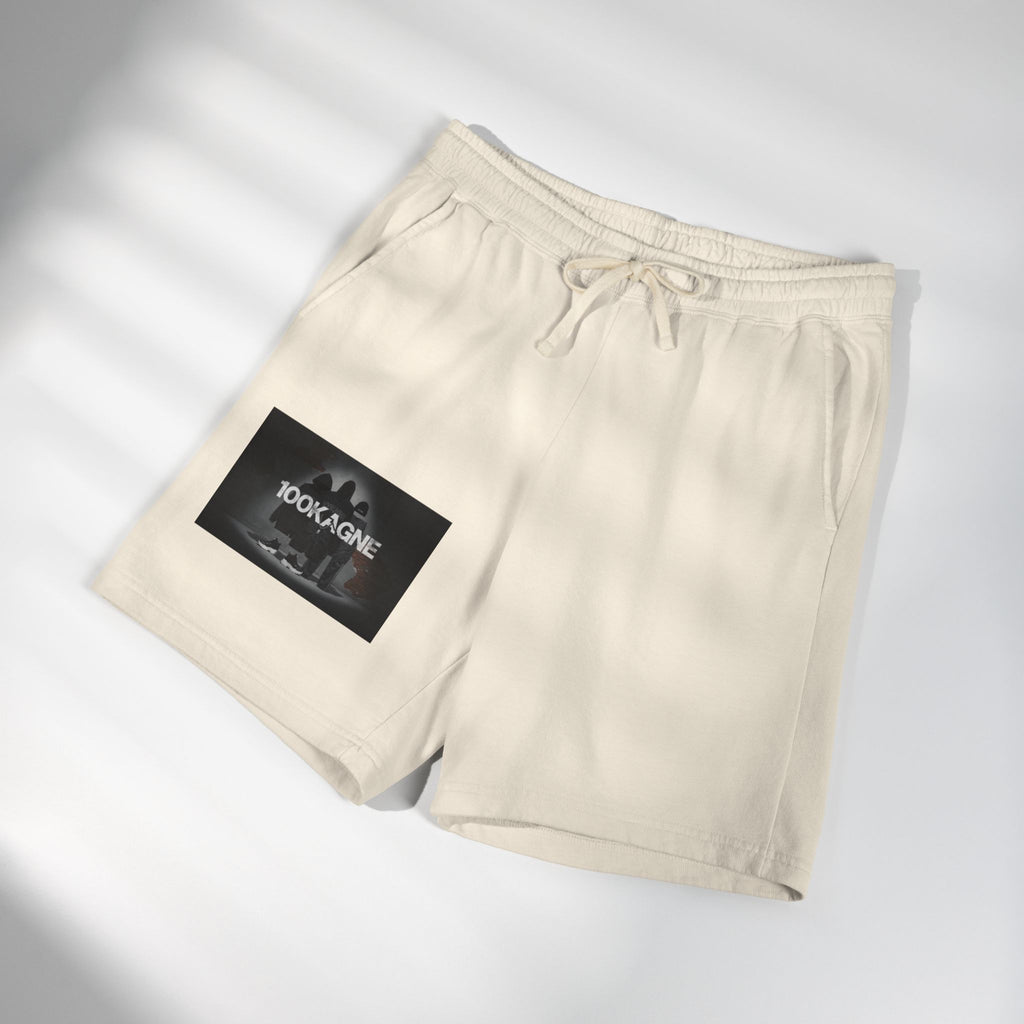 Lightweight Fleece Sweat Shorts with '100KAGNE' Patch — Garment-Dyed Casual Lounge Shorts