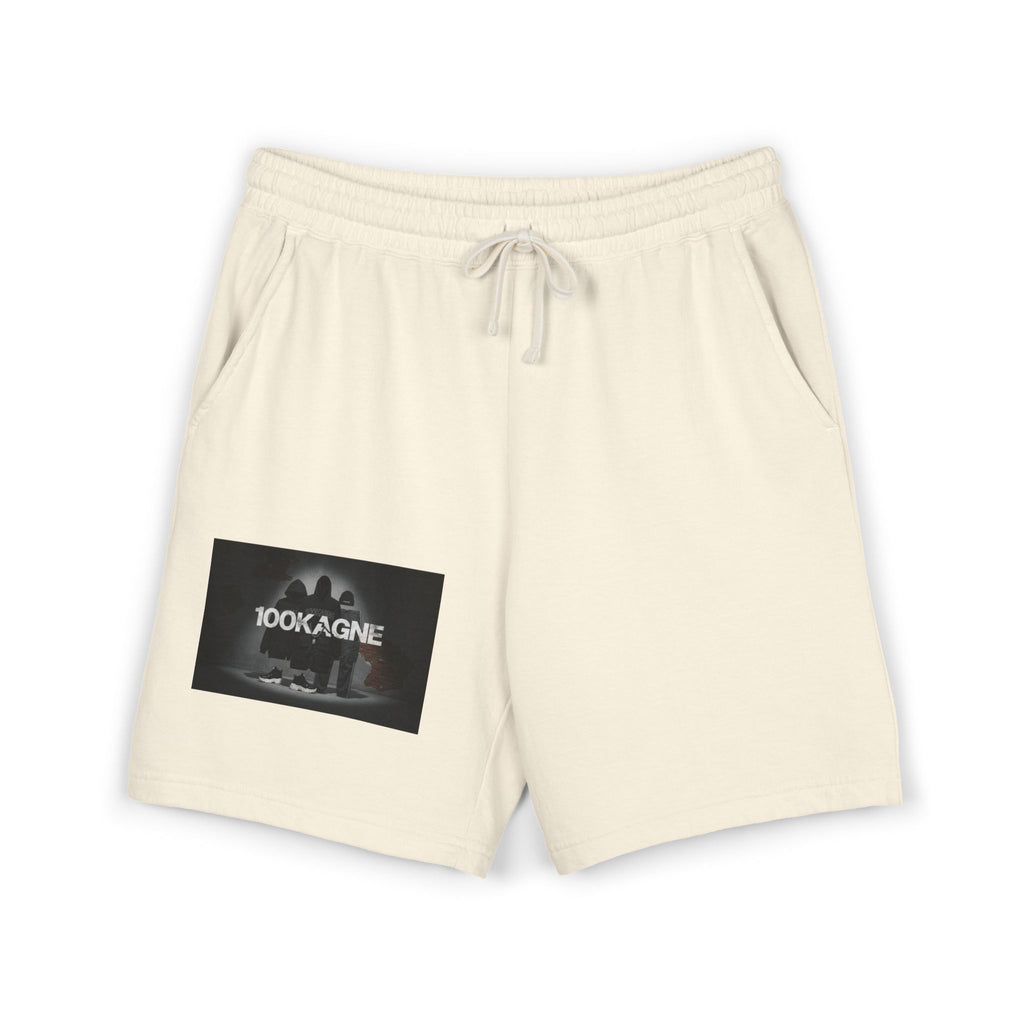 Lightweight Fleece Sweat Shorts with '100KAGNE' Patch — Garment-Dyed Casual Lounge Shorts